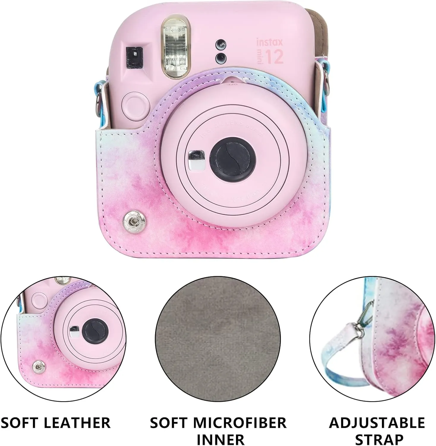 Protective Case for Fujifilm Instax Mini 12 Instant Camera - With Light-sensitive Holes, Lower Right Lens Fit, Specially Designed for Mini 12 Camera (Blue Pink Watercolor)