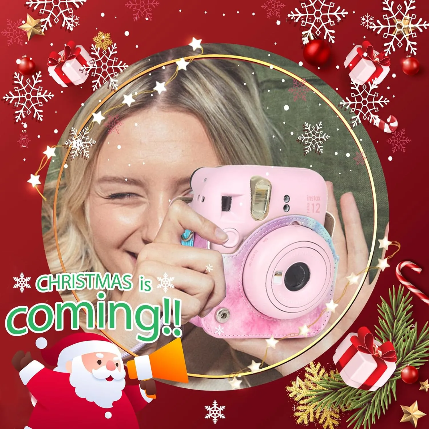 Protective Case for Fujifilm Instax Mini 12 Instant Camera - With Light-sensitive Holes, Lower Right Lens Fit, Specially Designed for Mini 12 Camera (Blue Pink Watercolor)