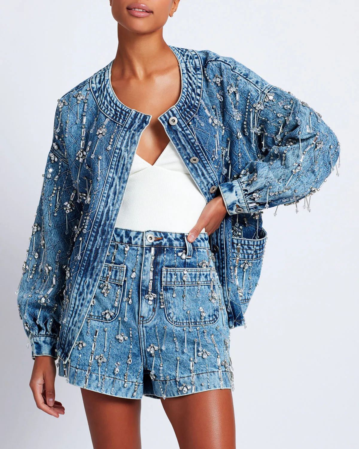 Rhinestone Beaded Shorts
