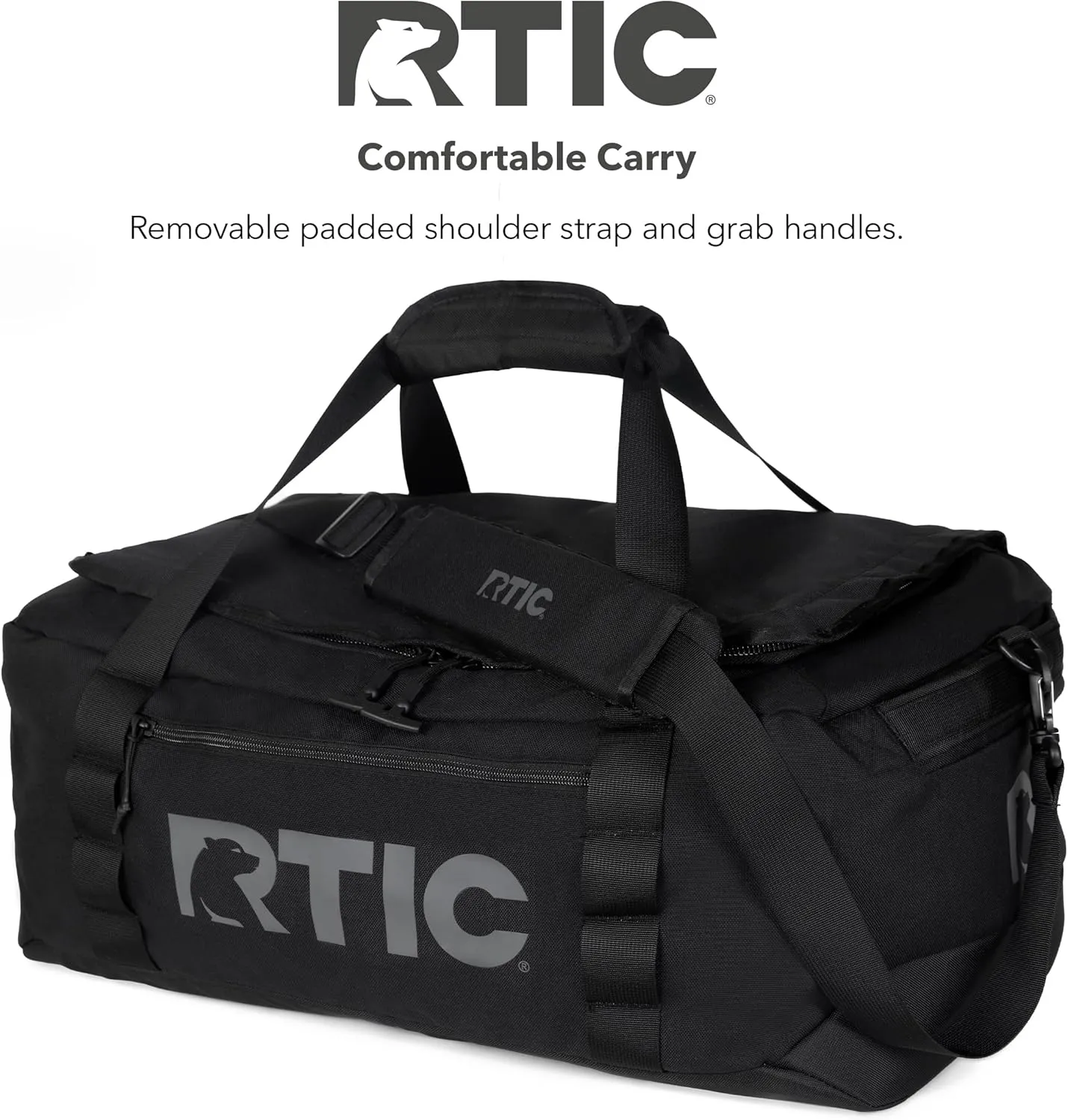 RTIC Road Trip Duffle Bag for Men and Women, Traveling Tote for Camp, Travel, Gym, Weekender, Camping, Overnight, Carry On, Sports, Spacious, Water Resistant, Medium, Black
