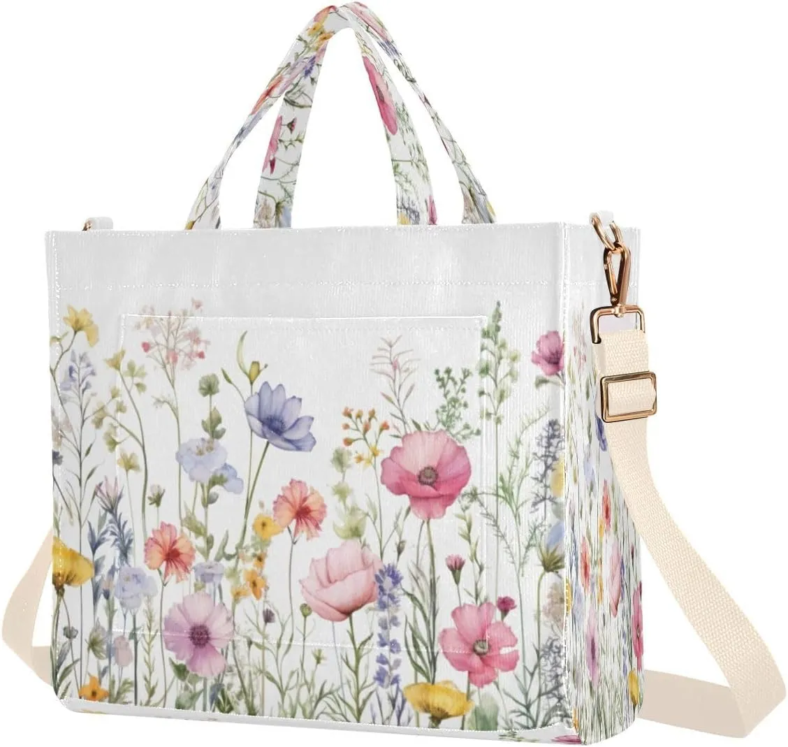 Rustic Wildflowers Corduroy Tote Bag for Women Hobo Crossbody Bag Purse Stylish Shoulder Handbag Messenger Bags, S