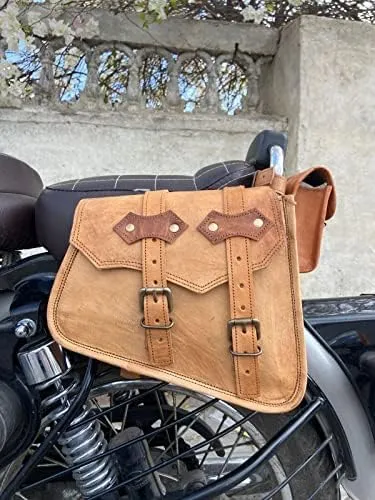 Saddle Bag Real Vintage Leather 2 Side Bag & 1 Tool Pouch || Motorcycle Swing Arm Panniers