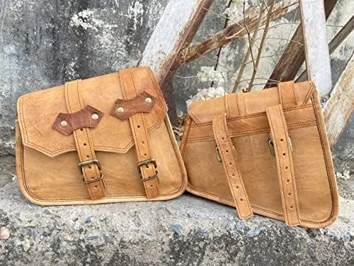 Saddle Bag Real Vintage Leather 2 Side Bag & 1 Tool Pouch || Motorcycle Swing Arm Panniers