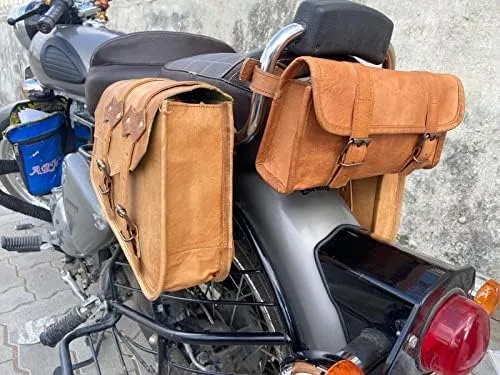 Saddle Bag Real Vintage Leather 2 Side Bag & 1 Tool Pouch || Motorcycle Swing Arm Panniers
