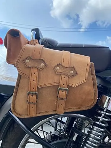 Saddle Bag Real Vintage Leather 2 Side Bag & 1 Tool Pouch || Motorcycle Swing Arm Panniers