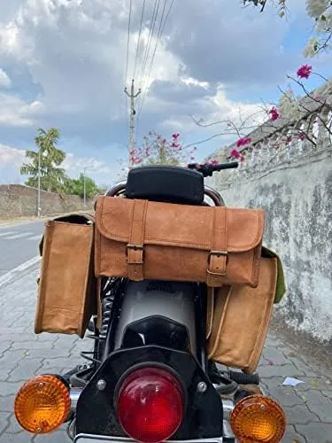 Saddle Bag Real Vintage Leather 2 Side Bag & 1 Tool Pouch || Motorcycle Swing Arm Panniers