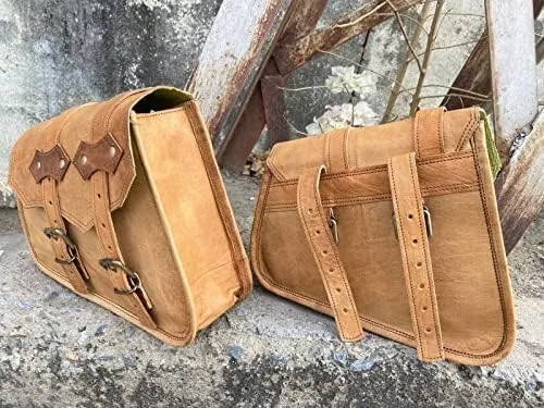 Saddle Bag Real Vintage Leather 2 Side Bag & 1 Tool Pouch || Motorcycle Swing Arm Panniers