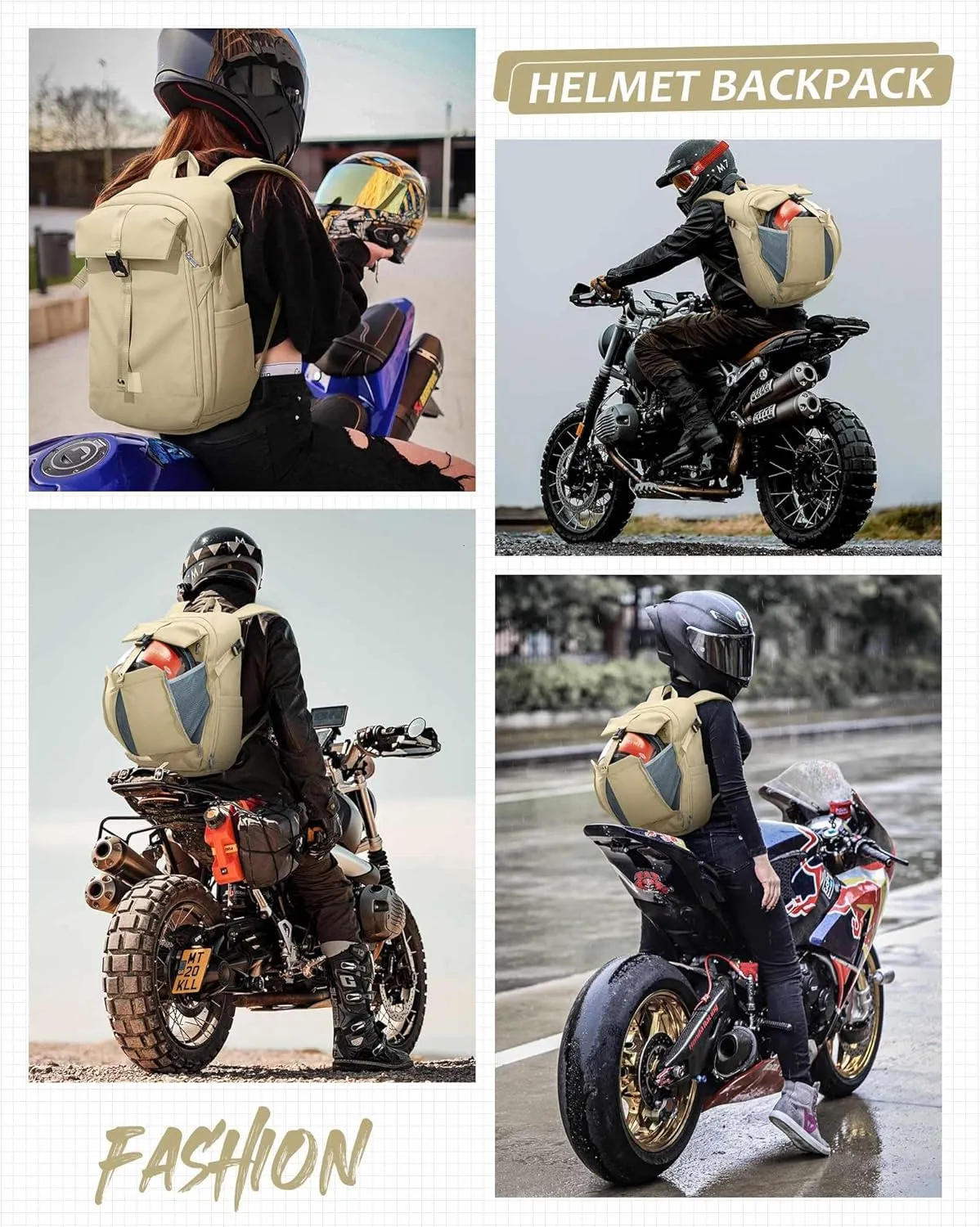 SEAFEW Helmet Backpack for Motorcycle, Travel Backpack for Men Women,Carry on Backpack Flight Approved,Casual Daypacks Cabin Bagage,Hiking Backpack Lightweight Rucksack Khaki