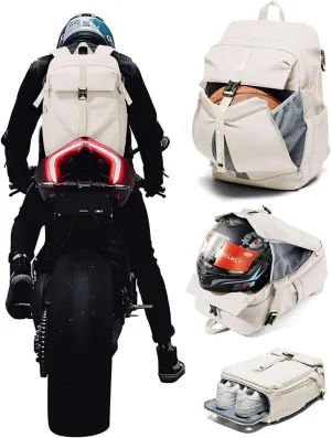 SEAFEW Motorcycle Backpack, Large Capacity Waterproof Helmet Bag for Men, Motorcycle Accessories Storage Cycling Bag - Off White