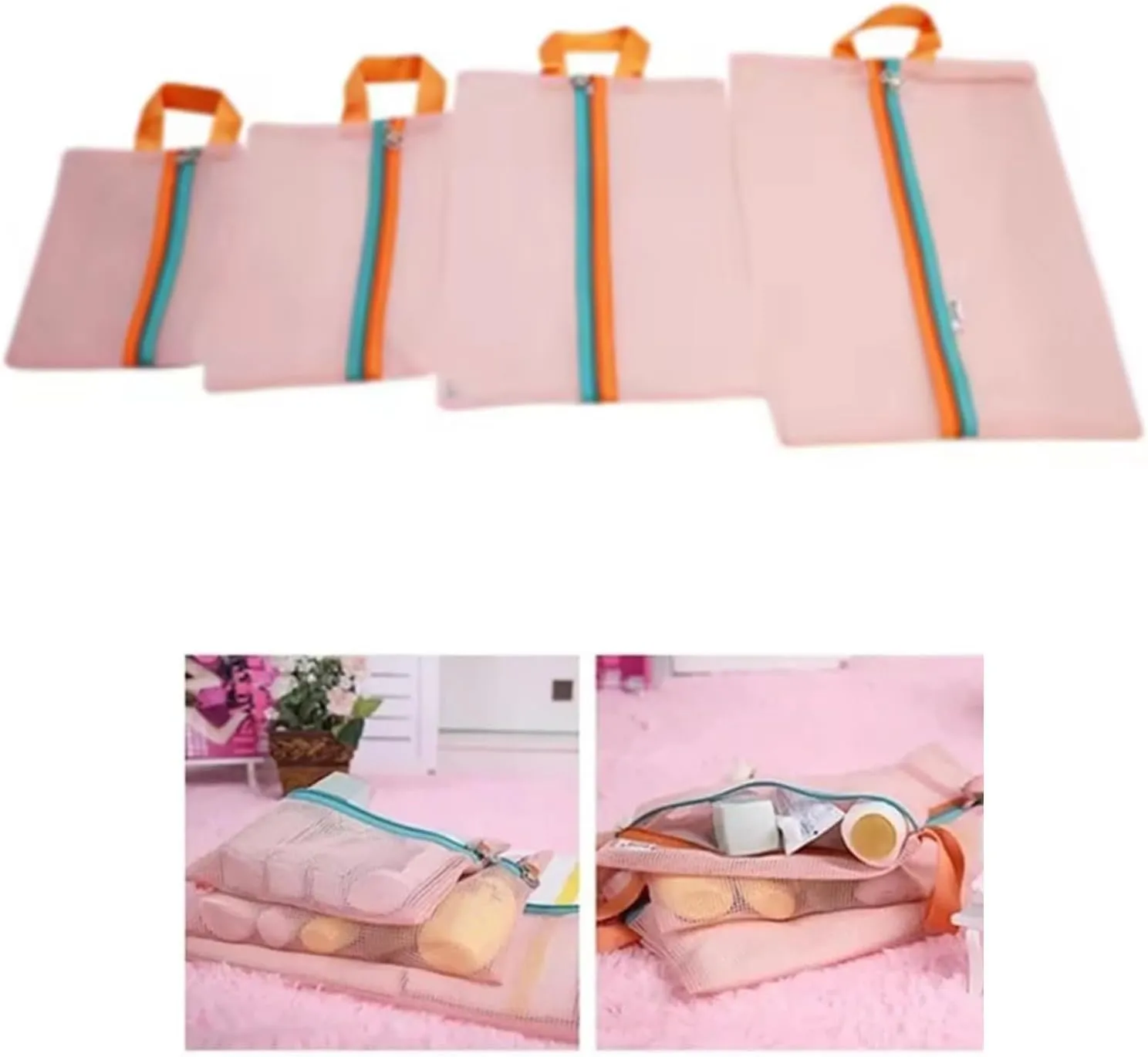 Set Of 4 Multipurpose Polyester Meshes Storage Bags For Clothes And Accessories Ideal For Travel And Home Organization