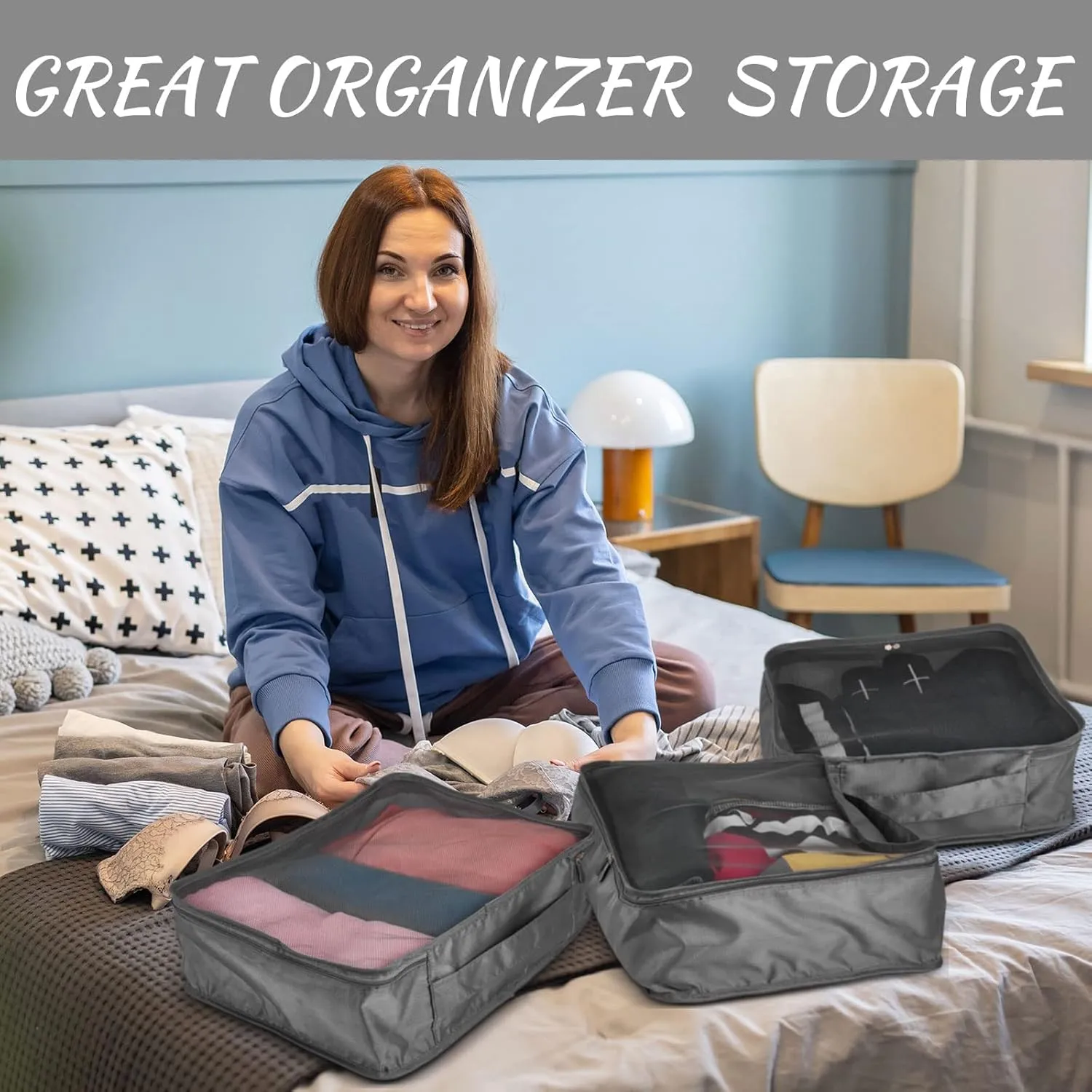 Silkfly 12 Pcs Packing Cubes for Suitcase Travel Luggage Bags Bulk Mesh Organizer Set for Hiking Camping Backpacking Clothes Accessories (Gray,XL, L, M Size)