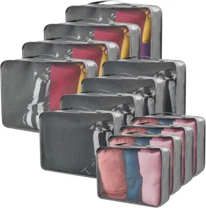 Silkfly 12 Pcs Packing Cubes for Suitcase Travel Luggage Bags Bulk Mesh Organizer Set for Hiking Camping Backpacking Clothes Accessories (Gray,XL, L, M Size)