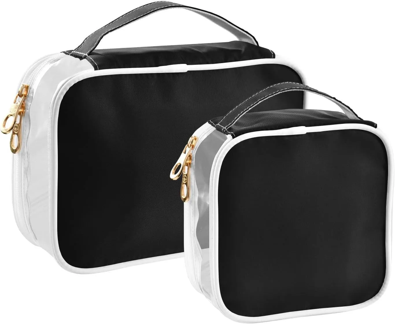 Sinestour Black Clear Toiletry Bag with Zipper Travel Makeup Pouches with Handle Cosmetic Organizer Case Set for Carry On Men Women