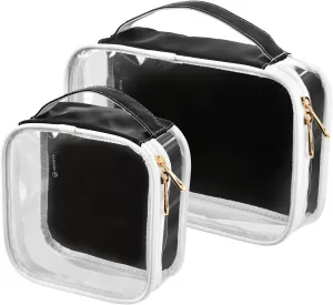 Sinestour Black Clear Toiletry Bag with Zipper Travel Makeup Pouches with Handle Cosmetic Organizer Case Set for Carry On Men Women