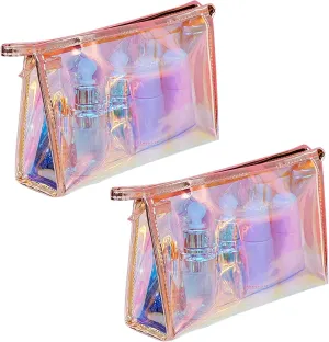 SKRYUIE Holographic Makeup Bag Iridescent Cosmetic Pouch with Zipper Waterproof Portable Transparent Cosmetic Bag, for Makeup Tools Organize, Women Toiletries, Travel, Pencil Case