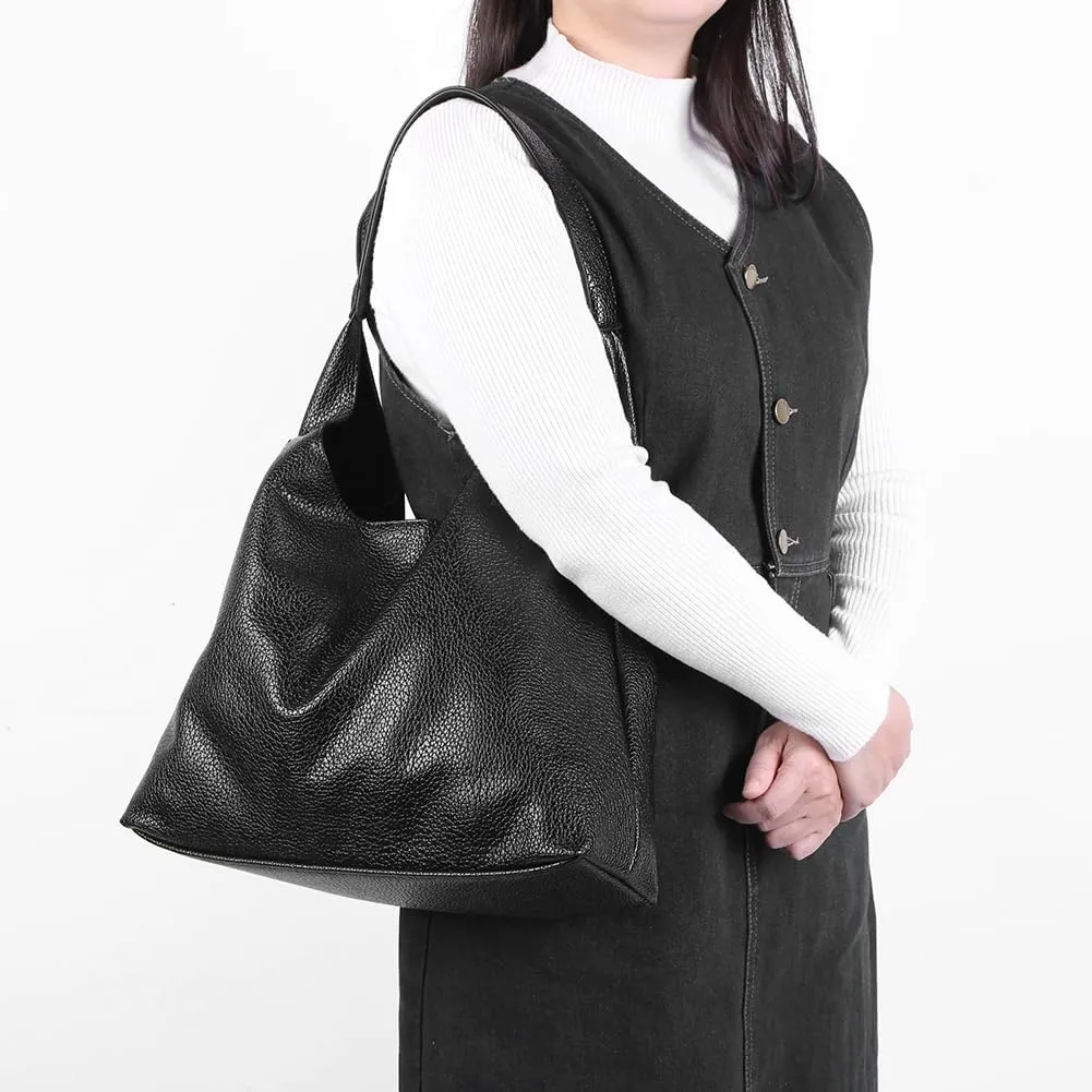 Slouchy Hobo Bags for Women, Large Capacity PU Leather Soft Commuting Bag with Cherry Pendant Stylish Top Handle Bag