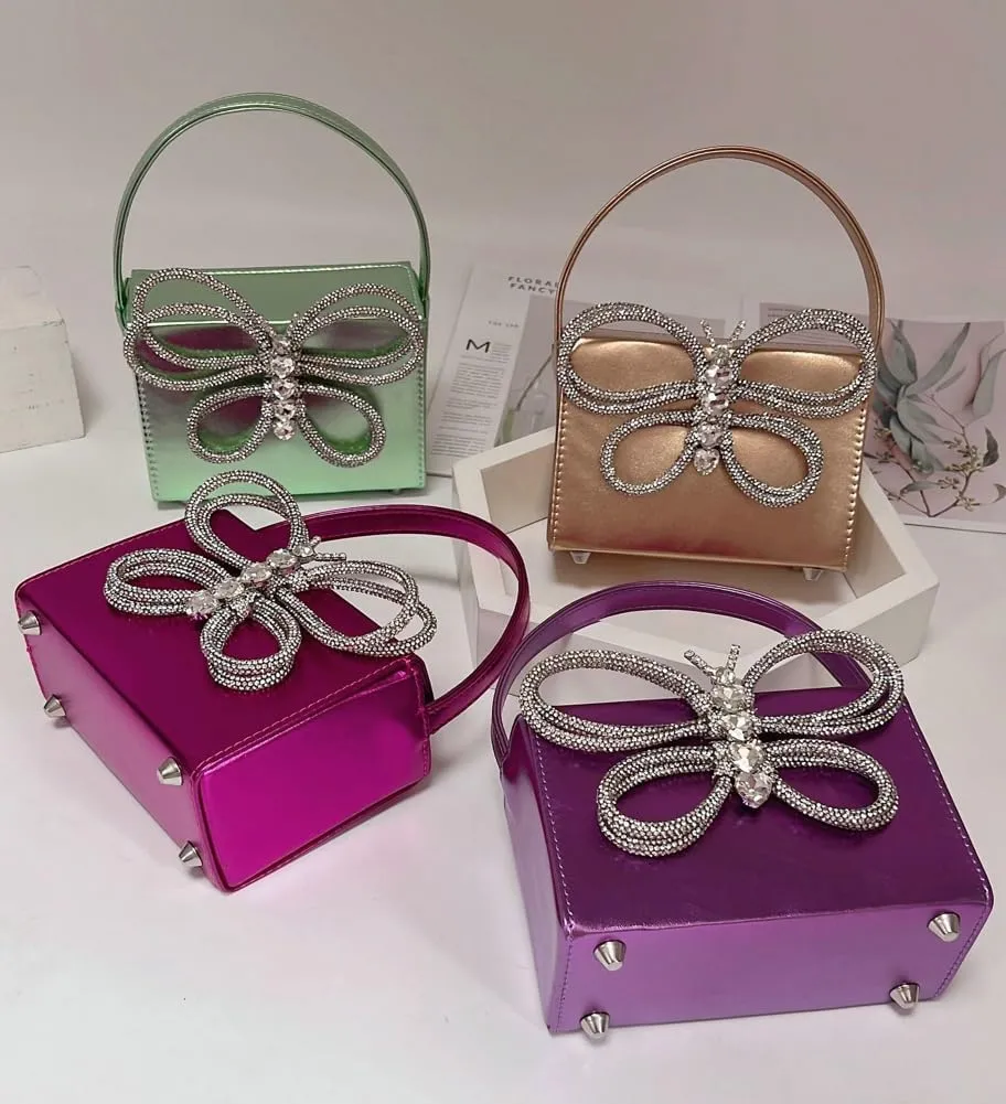 Small Evening Bag Clutch Purses for Women Butterfly Rhinestones Tote Purse Sparkling Handbag Bags