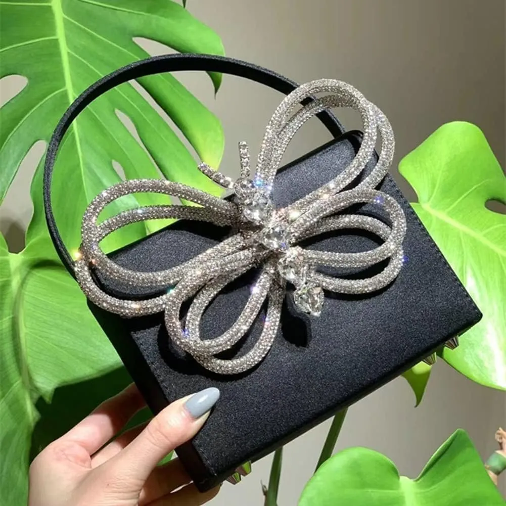 Small Evening Bag Clutch Purses for Women Butterfly Rhinestones Tote Purse Sparkling Handbag Bags