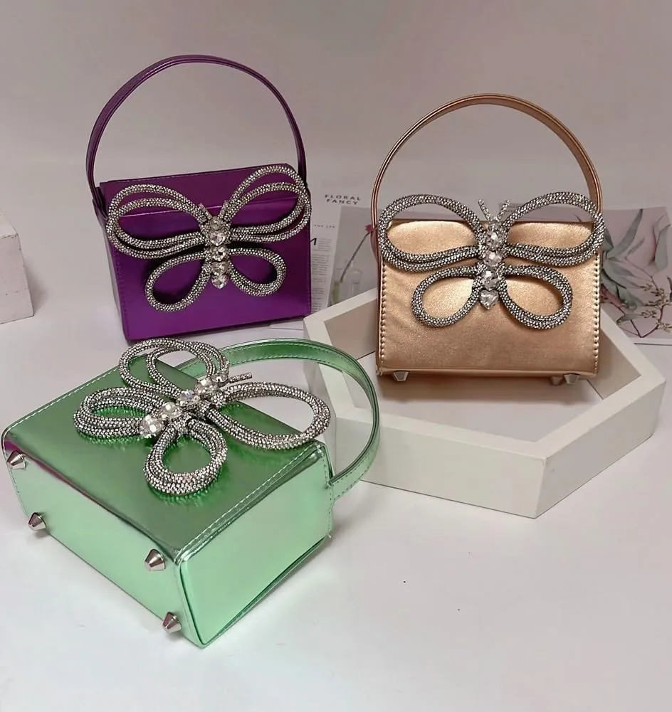 Small Evening Bag Clutch Purses for Women Butterfly Rhinestones Tote Purse Sparkling Handbag Bags