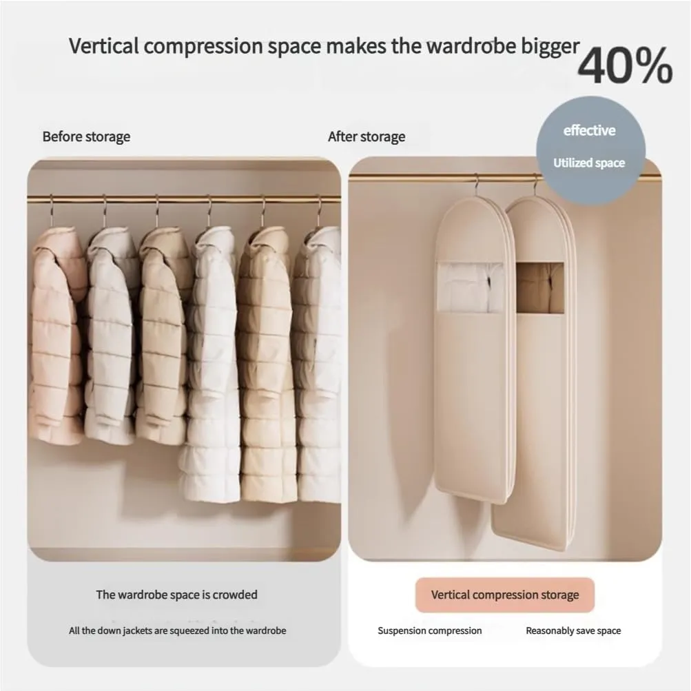 S/M/L 3PCS Intelligenck Space Saving Hanging Garment Bag,2025 Space Saving Hanging Garment Bag with Self Compression Zipper,Self-Compression Zip Dust Cover Clothes Bags for Down Coats (3PCS)