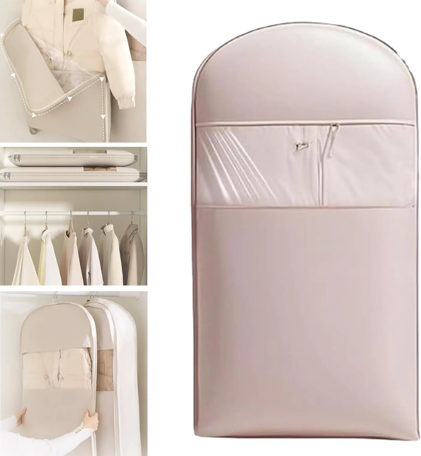 Space Saving Garment Bag, Space Saving Hanging Garment Bag with Self Compression Zipperg, Travel, Travel Garment Duffle Bag, Wedding Dress (Pink,Large)