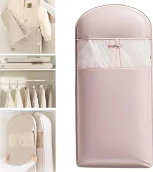 Space Saving Garment Bag, Space Saving Hanging Garment Bag with Self Compression Zipperg, Travel, Travel Garment Duffle Bag, Wedding Dress (Pink,X-Large)