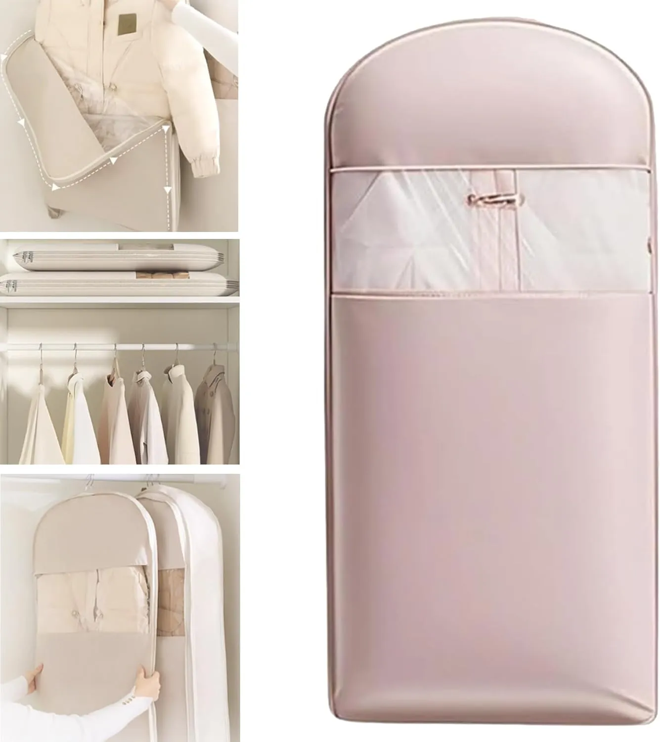 Space Saving Garment Bag, Space Saving Hanging Garment Bag with Self Compression Zipperg, Travel, Travel Garment Duffle Bag, Wedding Dress (Pink,X-Large)