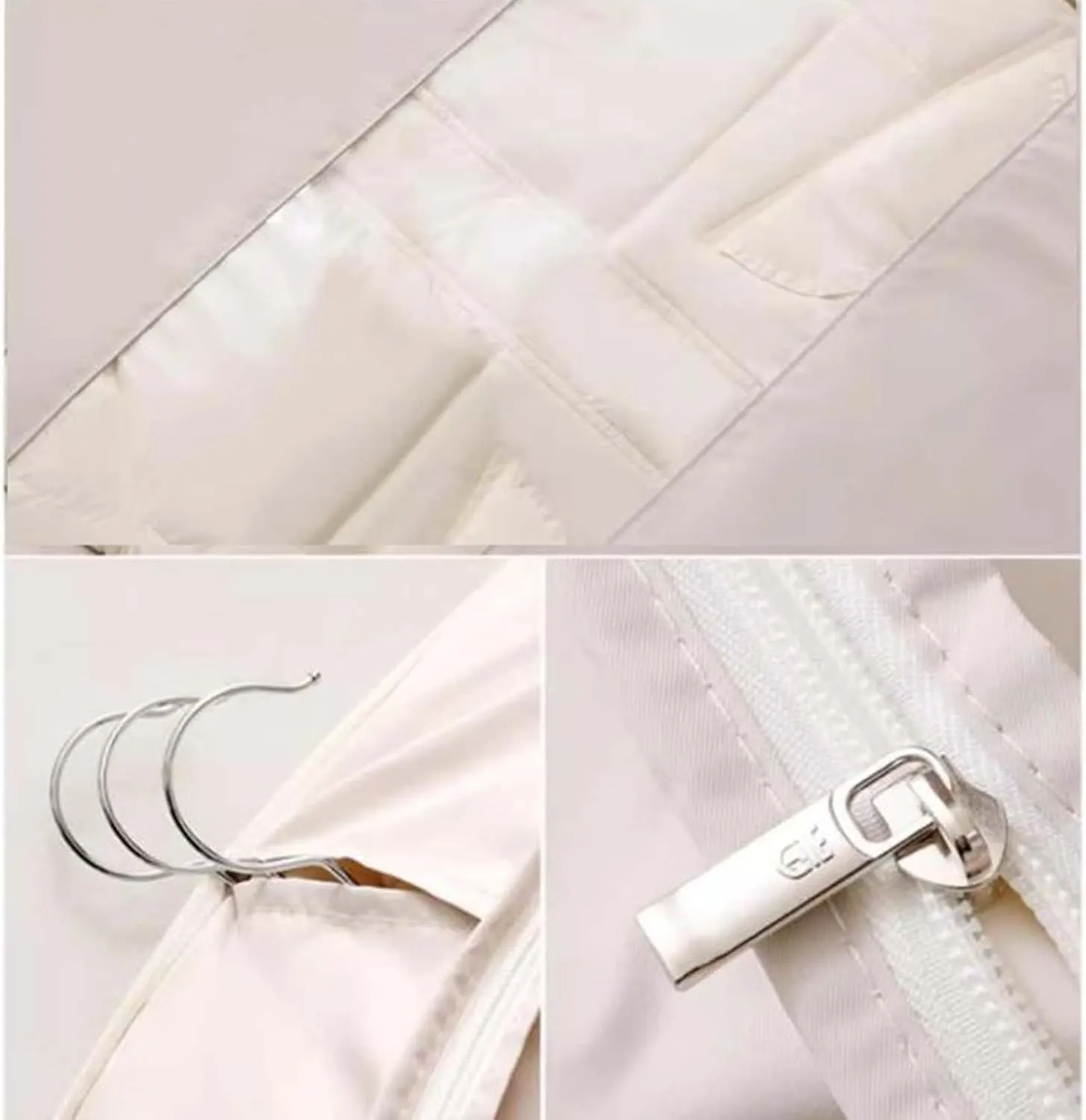 Space Saving Hanging Garment Bag, Space Saving Hanging Garment Bag with Self Compression Zipper (Beige, 3 Mix)