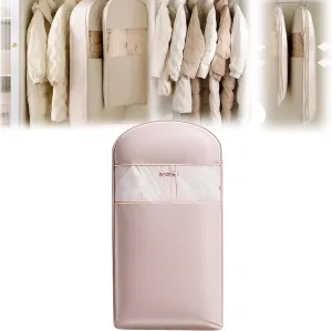 Space Saving Hanging Garment Bag, Space Saving Hanging Garment Bag with Self Compression Zipper, Dust Cover Clothes Bags for Down Coat, Self Compression Organizer for Closet Storage (Pink,L)