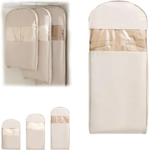 Space Saving Hanging Garment Bag with Self Compression Zippe, 2025 New Space Saving Hanging Protector, Dust Cover Clothes Bags Travel Organizer for Down Coat Suit (Beige, L)