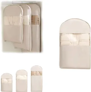 Space Saving Hanging Garment Bag with Self Compression Zippe, 2025 New Space Saving Hanging Protector, Dust Cover Clothes Bags Travel Organizer for Down Coat Suit (Beige, S)