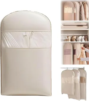 Space Saving Hanging Garment Bag with Self Compression Zipper, 2025 New Space Saver Closet Organizers, Space Saving Hanging Protector, Heavy Duty Garment Bag for Down Coat (Beige, M)
