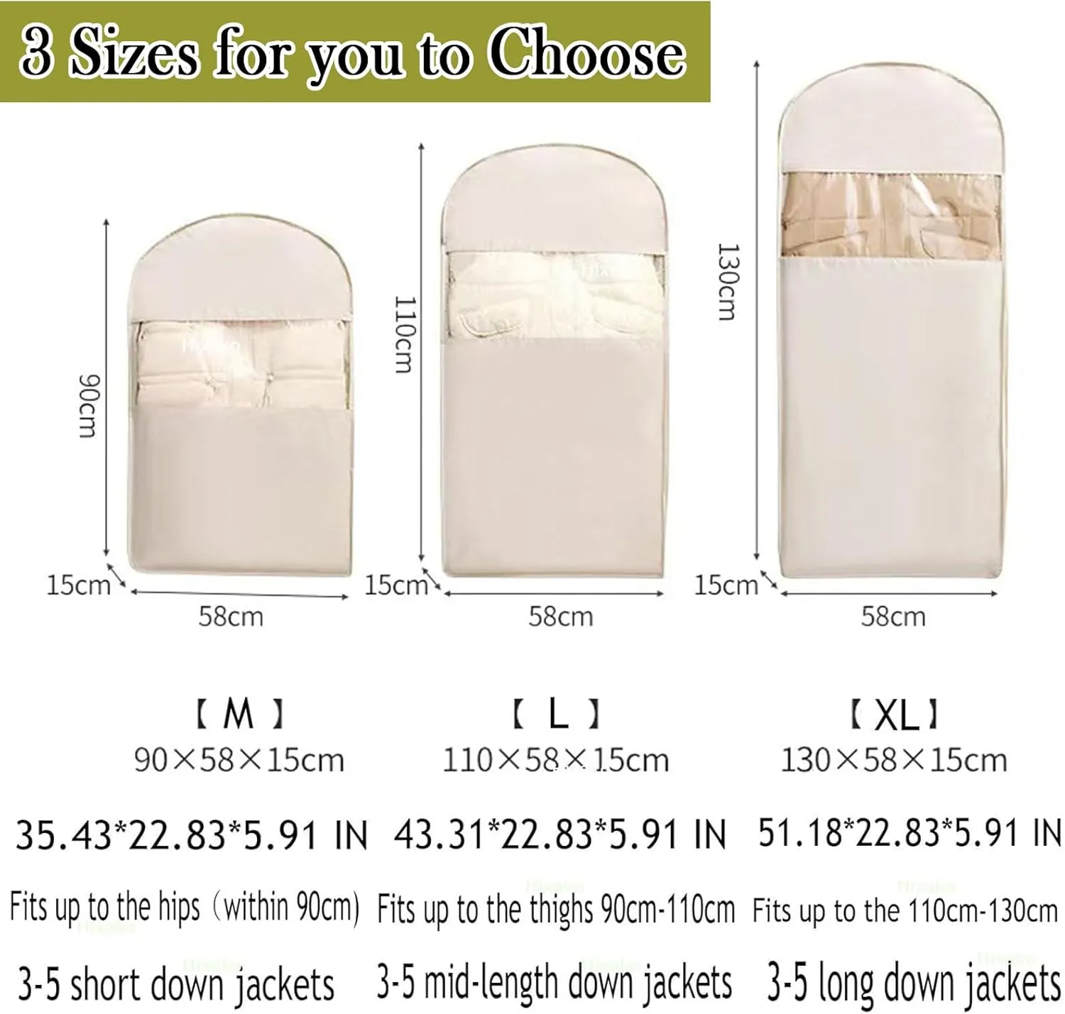 Space Saving Hanging Garment Bag With Self Compression Zipper, 2025 New Space Saving Bags, Dust Cover Clothes Bags Travel Organizer For Clothes, Suits, Coats Or Jackets (1PCS-Beige,M)
