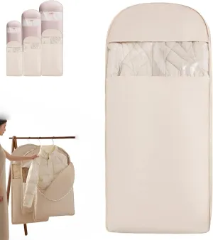 Space Saving Hanging Garment Bag With Self Compression Zipper, 2025 New Space Saving Bags, Dust Cover Clothes Bags Travel Organizer For Clothes, Suits, Coats Or Jackets (1PCS-Beige,M)