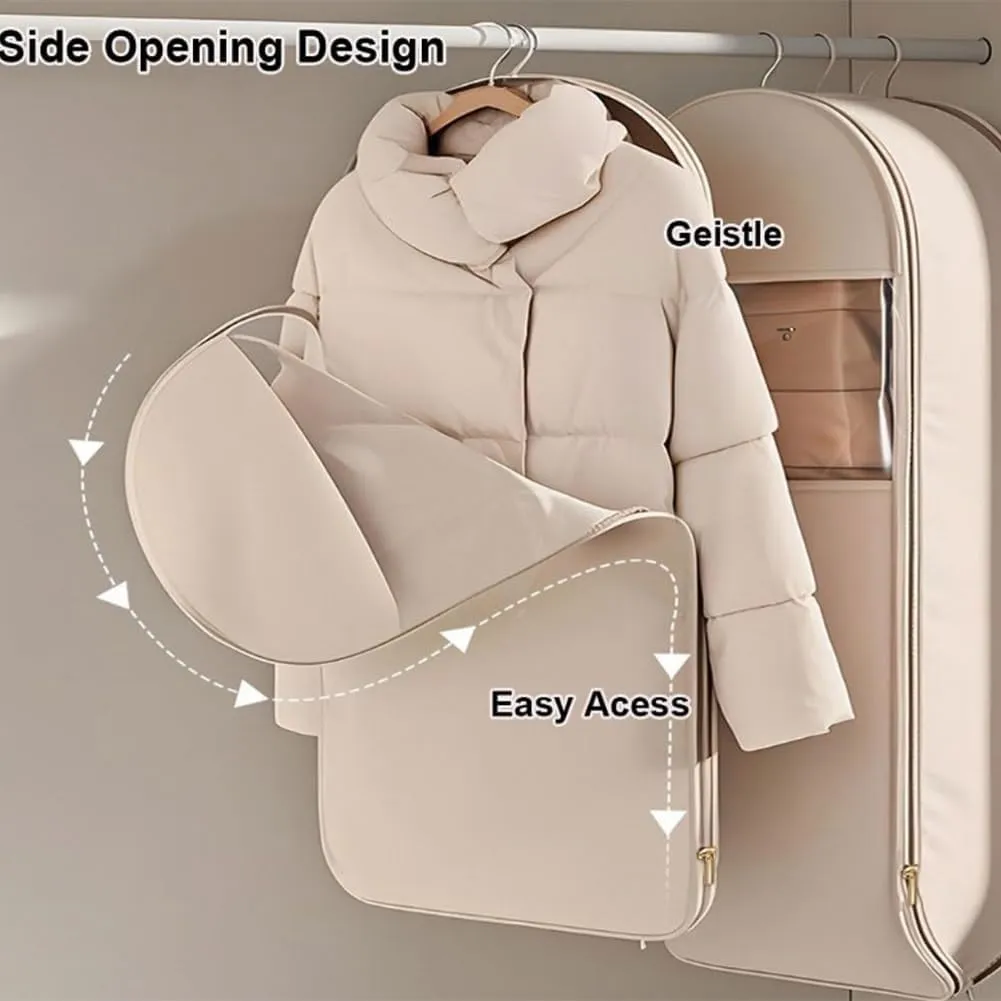 Space Saving Hanging Garment Bag with Self Compression Zipper, 2025 New Space Saving Hanging Protector, Clothes Cover with Transparent Window, Garment Bags for Wardrobe Storage(Beige,XL)