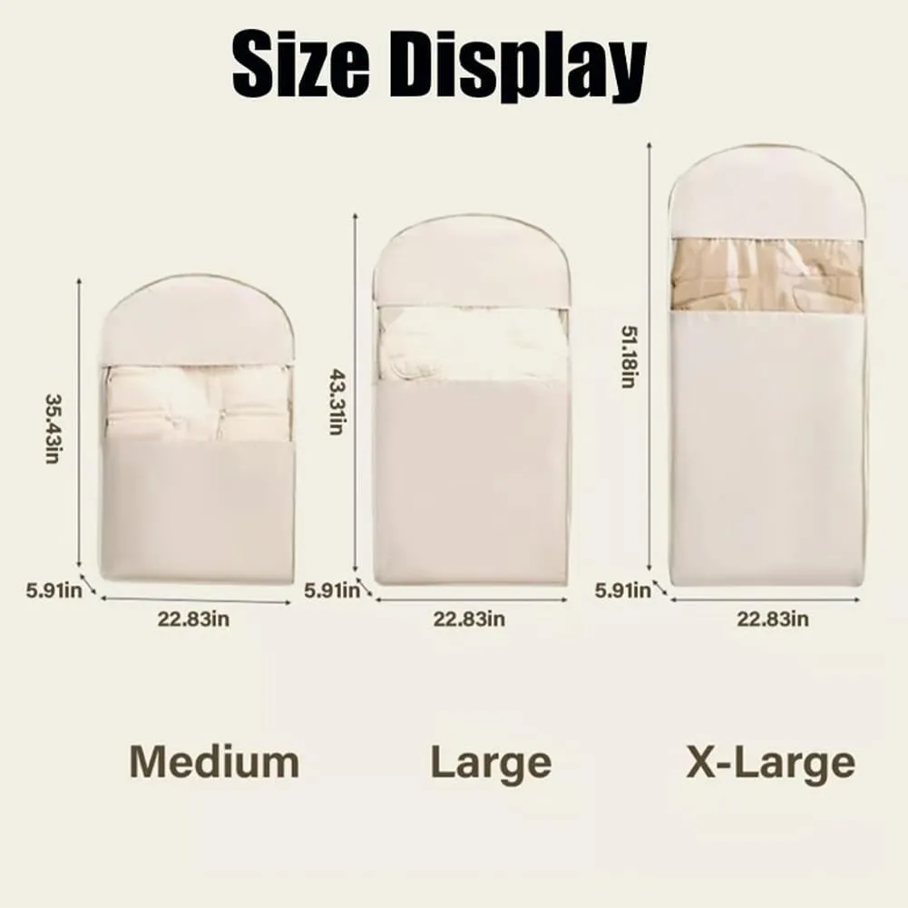 Space Saving Hanging Garment Bag with Self Compression Zipper, 2025 New Space Saving Hanging Protector, Clothes Cover with Transparent Window, Garment Bags for Wardrobe Storage(Beige,XL)