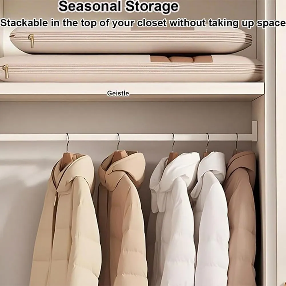 Space Saving Hanging Garment Bag with Self Compression Zipper, 2025 New Space Saving Hanging Protector, Clothes Cover with Transparent Window, Garment Bags for Wardrobe Storage(Beige,XL)