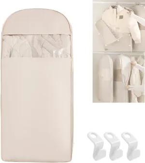 Space Saving Hanging Garment Bag with Self Compression Zipper, 2025 New Space Saving Hanging Protector, Clothes Cover with Transparent Window, Garment Bags for Wardrobe Storage(Beige,XL)