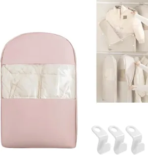 Space Saving Hanging Garment Bag with Self Compression Zipper, 2025 New Space Saving Hanging Protector, Clothes Cover with Transparent Window, Garment Bags for Wardrobe Storage(Pink,M)