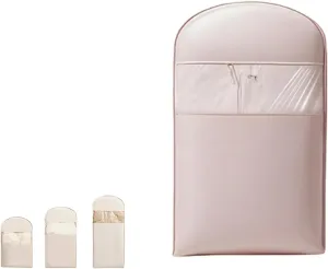 Space Saving Hanging Garment Bag with Self Compression Zipper, 2025 New Space Saving Hanging Protector, Dust Cover Clothes Bags for Down Coat, Dustproof Clothes Cover For Closet Storage (pink/S)