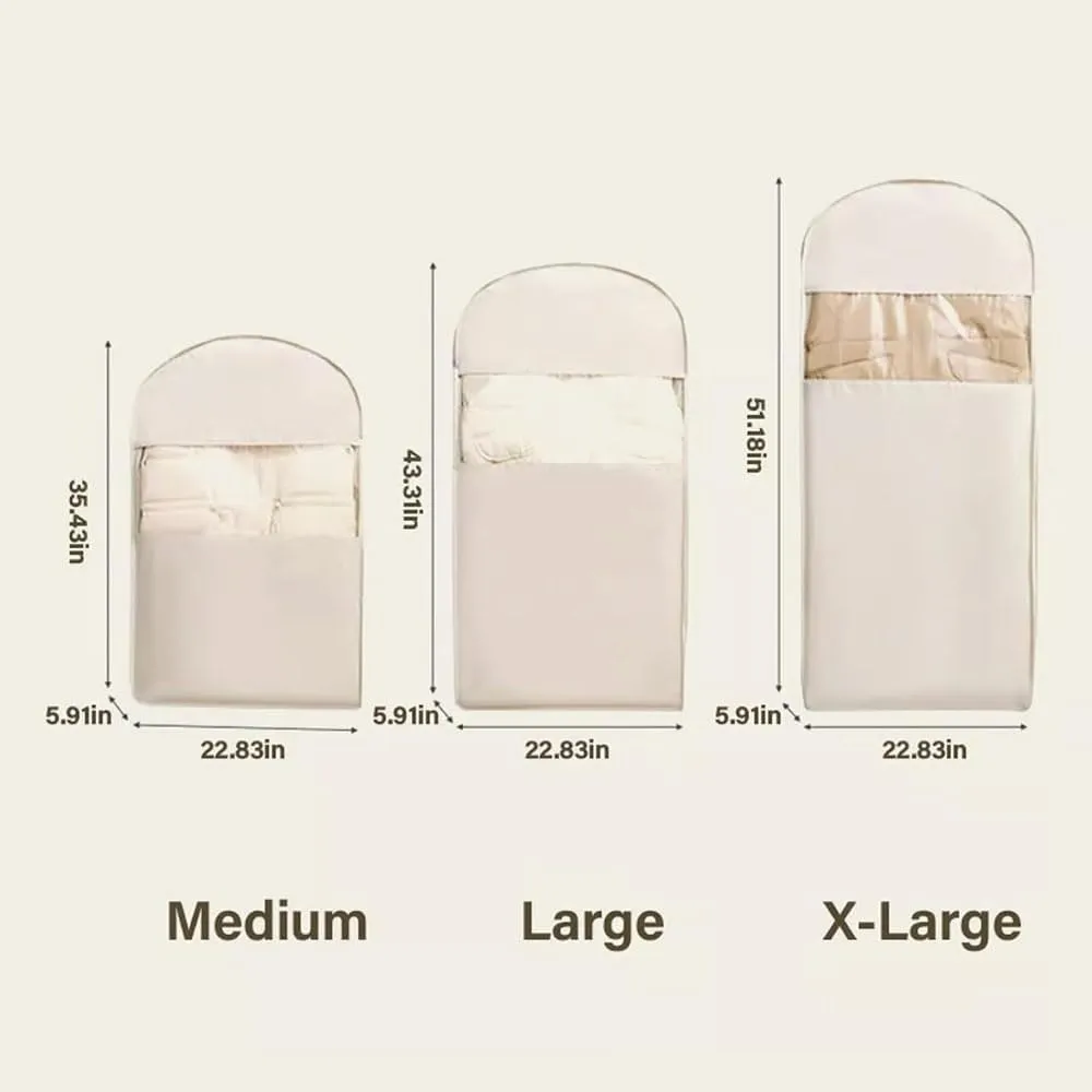 Space Saving Hanging Garment Bag with Self Compression Zipper, 2025 New Space Saving Hanging Protector, Winter Coat Storage, Heavy Duty Garment Bag for Down Coat (beige, meduim)