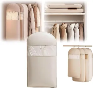 Space Saving Hanging Garment Bag with Self Compression Zipper, 2025 New Space Saving Hanging Protector, Winter Coat Storage, Heavy Duty Garment Bag for Down Coat (beige, meduim)