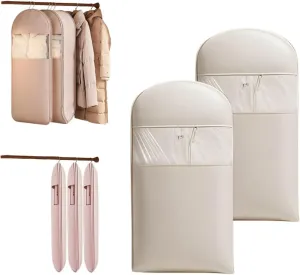 Space Saving Hanging Garment Bag with Self Compression Zipper, 2025 New Ultra Space Saving Self Compression Organizer Storage Bags for Moving or Storaging Clothes (Beige, Large*2)