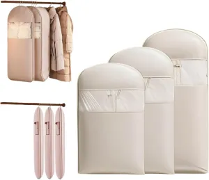 Space Saving Hanging Garment Bag with Self Compression Zipper, 2025 New Ultra Space Saving Self Compression Organizer Storage Bags for Moving or Storaging Clothes (Beige, Mix)