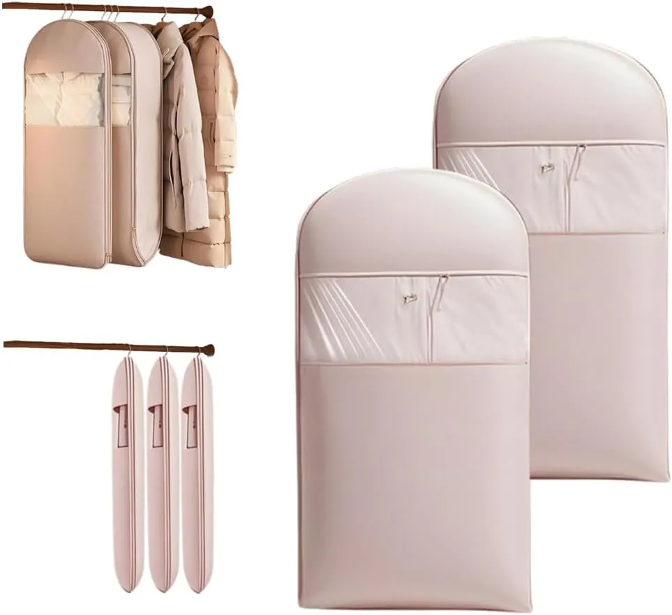 Space Saving Hanging Garment Bag with Self Compression Zipper, 2025 New Ultra Space Saving Self Compression Organizer Storage Bags for Moving or Storaging Clothes (Pink, Large*2)