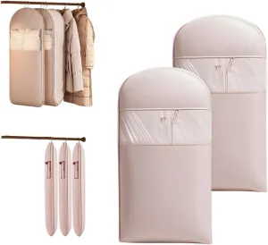Space Saving Hanging Garment Bag with Self Compression Zipper, 2025 New Ultra Space Saving Self Compression Organizer Storage Bags for Moving or Storaging Clothes (Pink, Large*2)