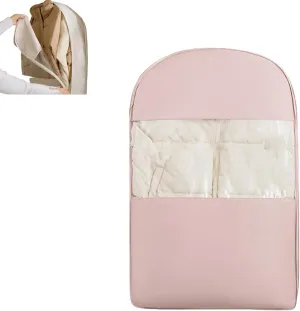 Space Saving Hanging Garment Bag with Self Compression Zipper, Dust Cover Clothes Bags for Down Coat, for Closet Storage, Protects Clothes from Wrinkles Space Saving Garment Bags (Pink,M)