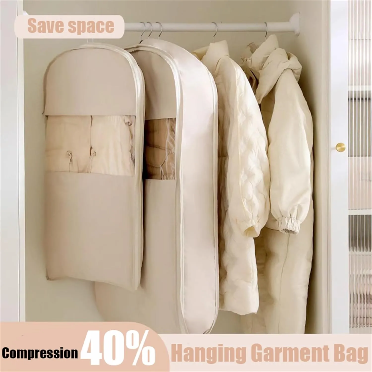 Space Saving Hanging Garment Bag with Self Compression Zipper, Dust Cover Coat Storage Bag Hanging (Pink,M)