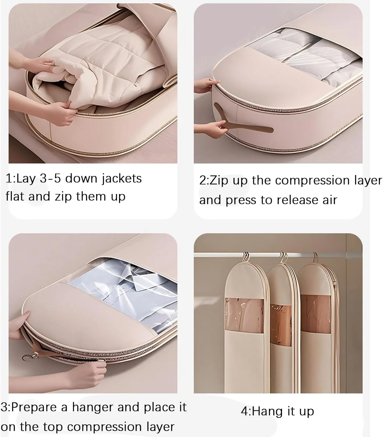 Space Saving Hanging Garment Bag with Self Compression Zipper, Dust Cover Coat Storage Bag Hanging (Pink,M)