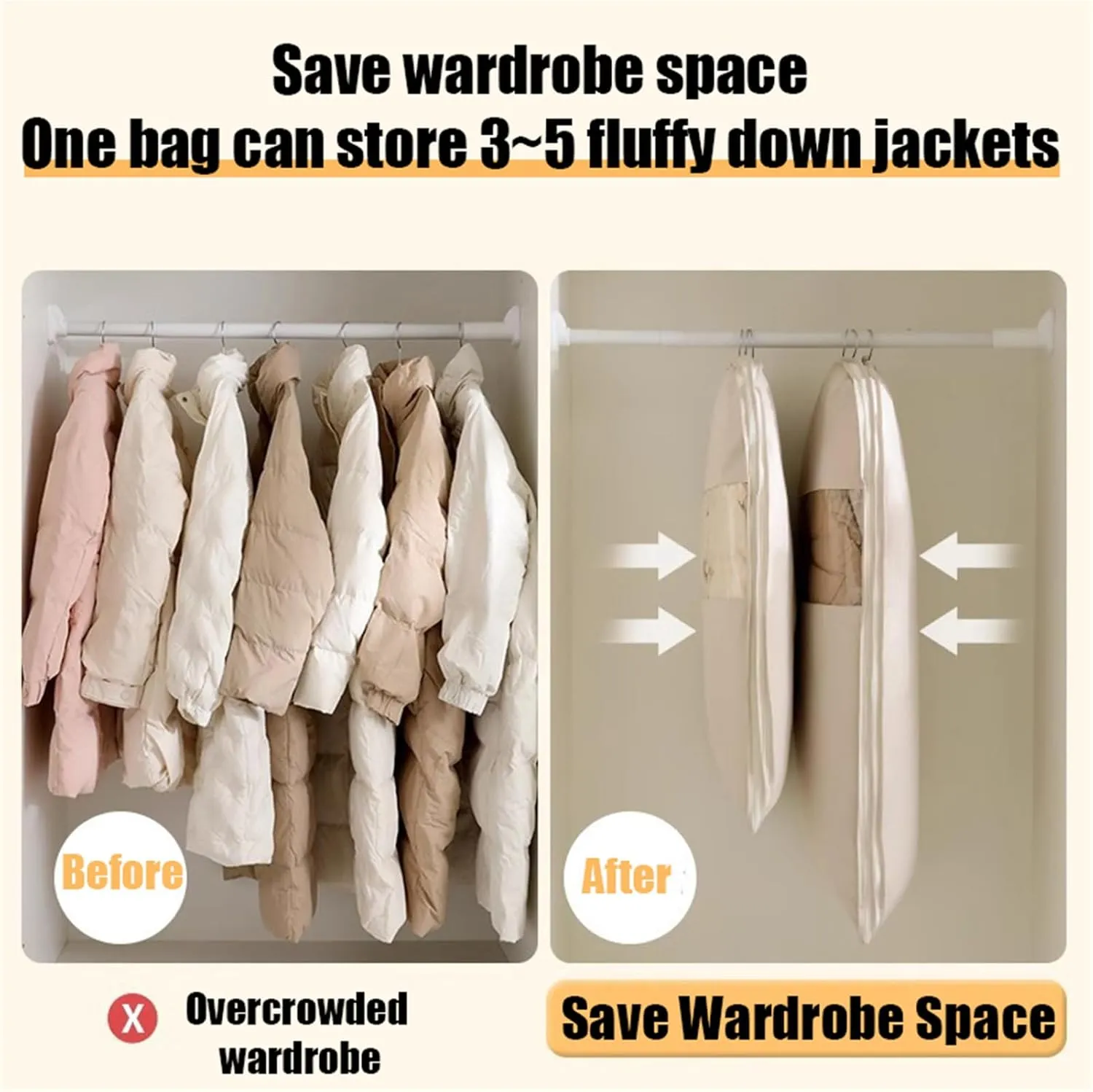 Space Saving Hanging Garment Bag with Self Compression Zipper, Dust Cover Coat Storage Bag Hanging (Pink,M)